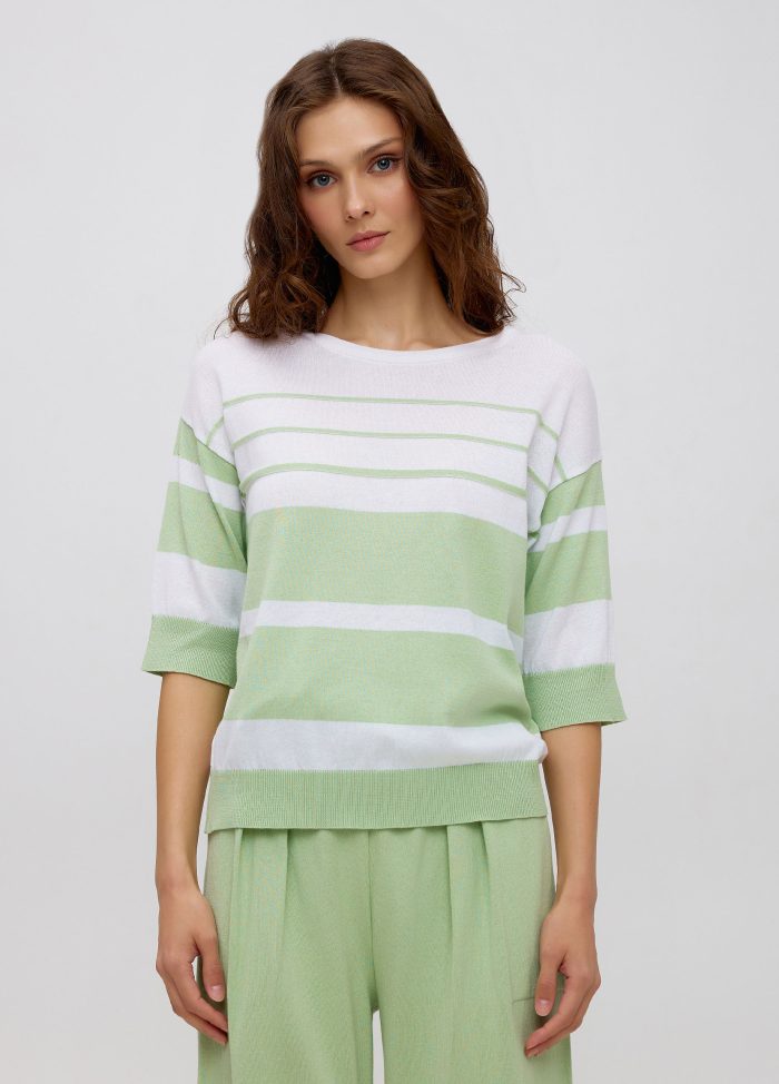 Jumper made of 100% cotton with white and light green stripes 5016