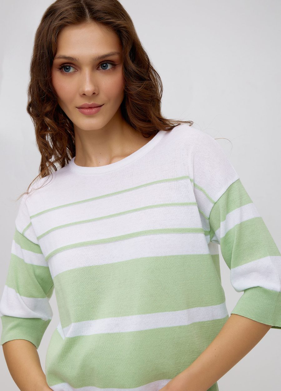 Jumper made of 100% cotton with white and light green stripes 5016-Collections_Ready to Wear_2