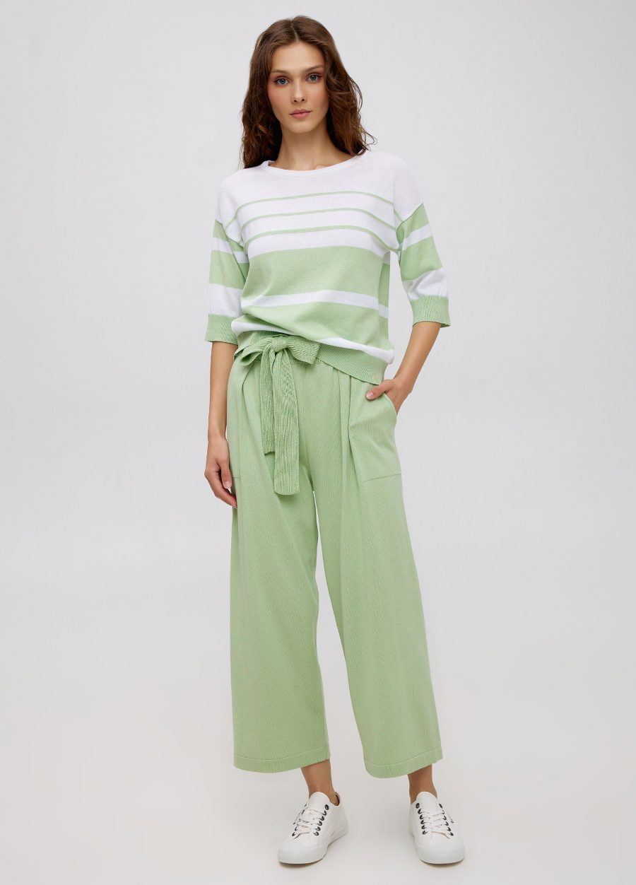 Jumper made of 100% cotton with white and light green stripes 5016-Collections_Ready to Wear_3