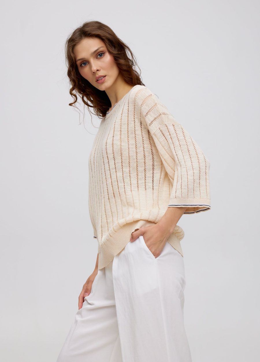JUMPER BEIGE knitted from linen and cotton 5032-Collections_Ready to Wear_3
