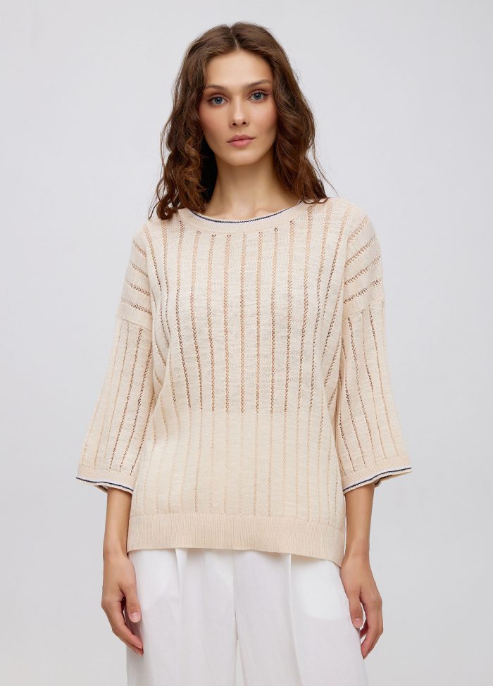 JUMPER BEIGE knitted from linen and cotton 5032