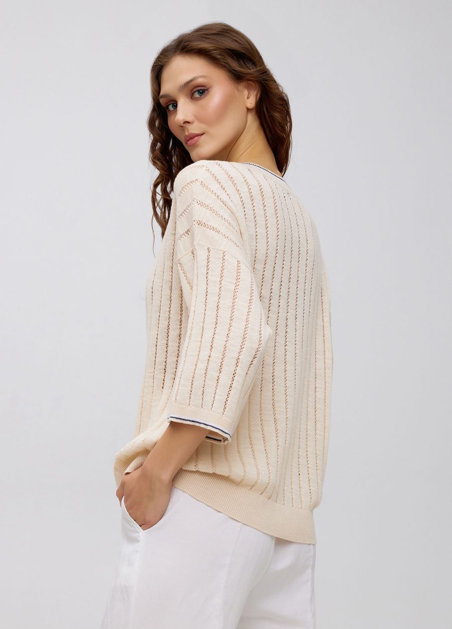 JUMPER BEIGE knitted from linen and cotton 5032-Collections_Ready to Wear_4