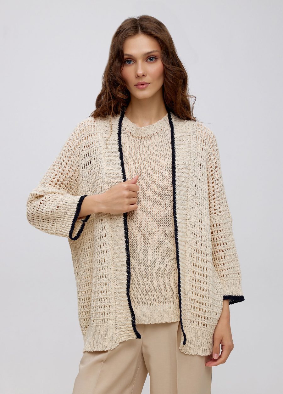 CARDIGAN BEIGE lightweight knitted made of linen and cotton 5036-Collections_Jackets & Cardigans_1