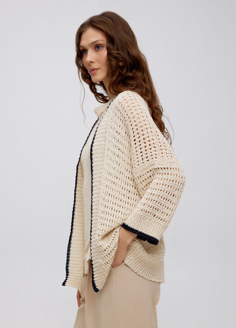 CARDIGAN BEIGE lightweight knitted made of linen and cotton 5036-Collections_Jackets & Cardigans_3