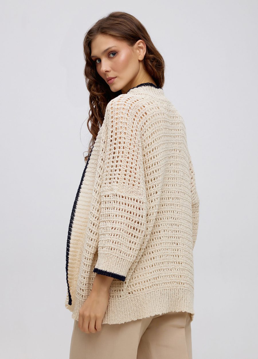 CARDIGAN BEIGE lightweight knitted made of linen and cotton 5036-Collections_Jackets & Cardigans_4