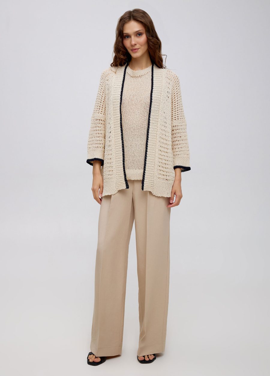 CARDIGAN BEIGE lightweight knitted made of linen and cotton 5036-Collections_Jackets & Cardigans_5