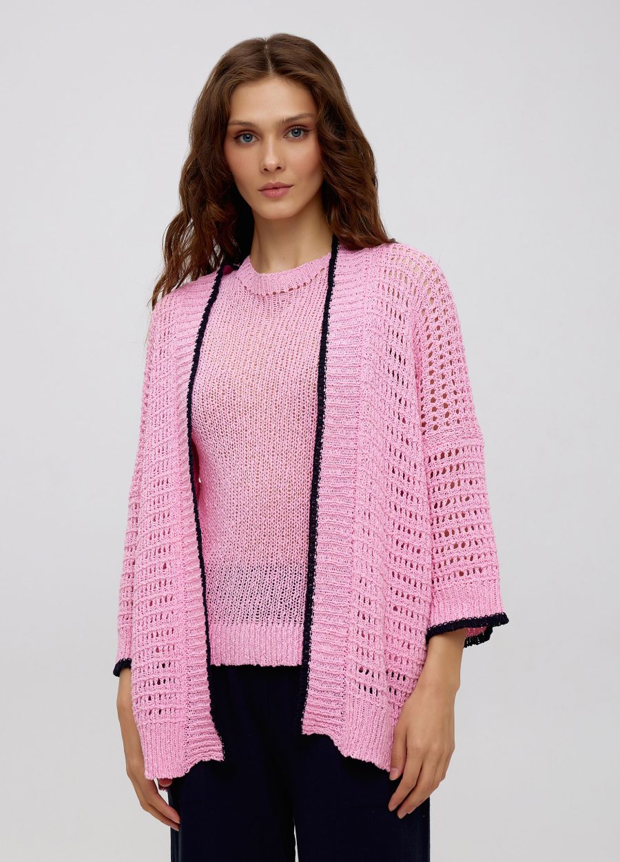 CARDIGAN PINK lightweight knitted made of linen and cotton 5036-Collections_Jackets & Cardigans_1