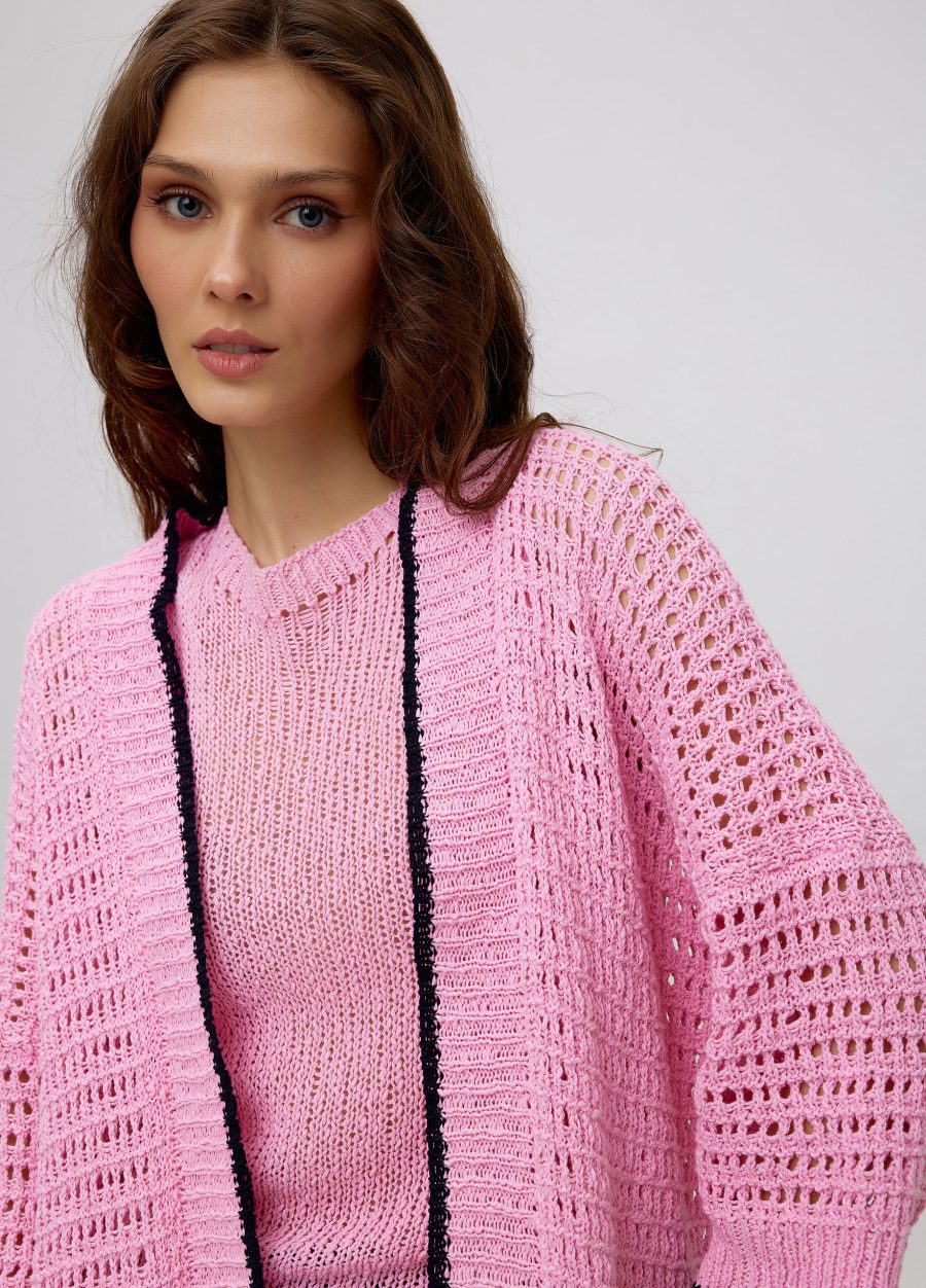 CARDIGAN PINK lightweight knitted made of linen and cotton 5036-Collections_Jackets & Cardigans_2