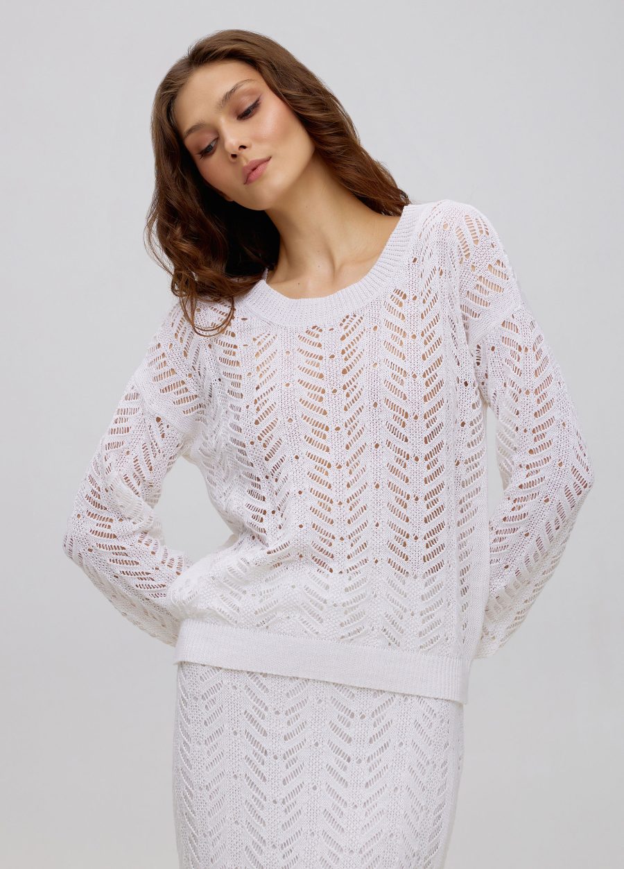 Jumper white summer openwork made of linen and cotton 5040-Collections_Ready to Wear_3