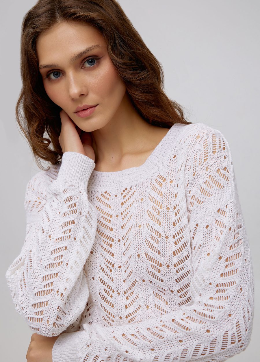 Jumper white summer openwork made of linen and cotton 5040-Collections_Ready to Wear_2