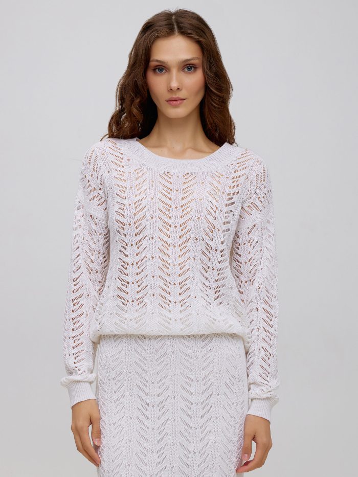 Jumper white summer openwork made of linen and cotton 5040