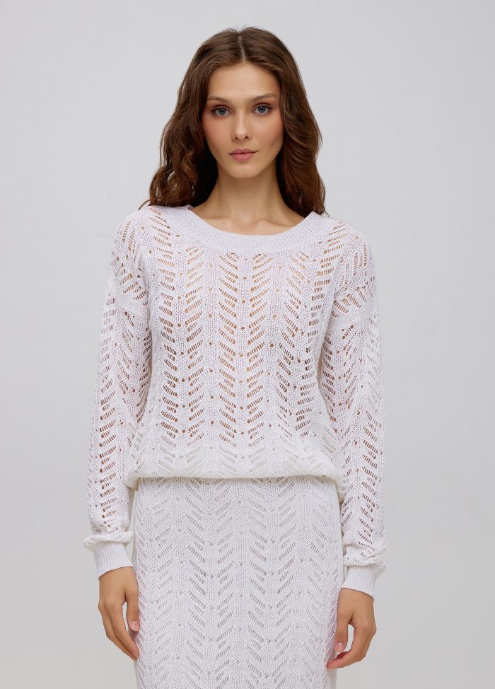 Jumper white summer openwork made of linen and cotton 5040