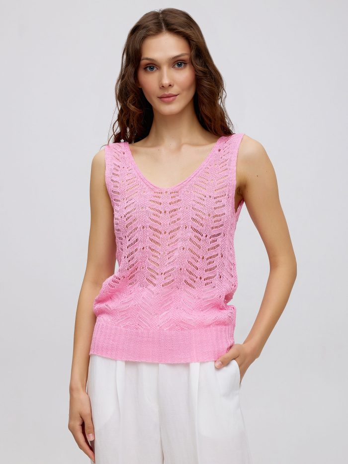 T-SHIRT PINK openwork made of cotton and linen 5048