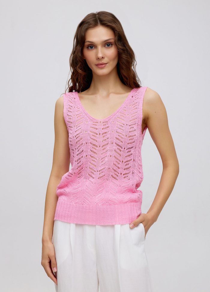 T-SHIRT PINK openwork made of cotton and linen 5048
