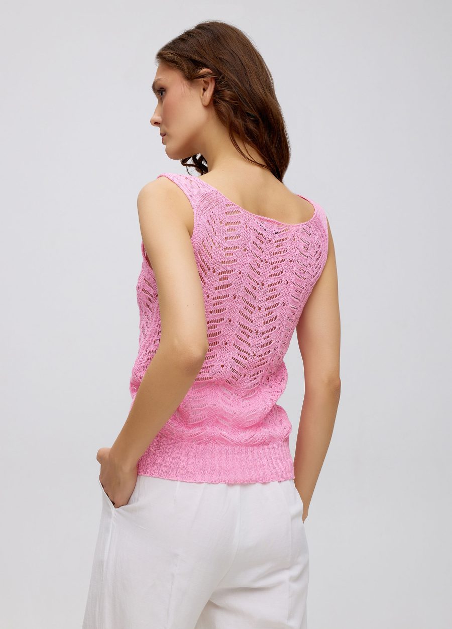 T-SHIRT PINK openwork made of cotton and linen 5048-Collections_Ready to Wear_3