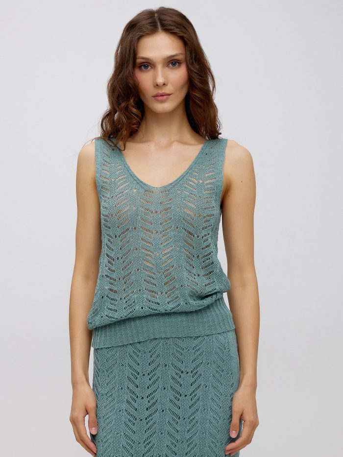 T-SHIRT EUCALYPTUS openwork cotton and linen 5048