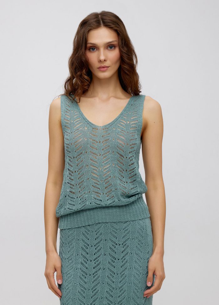 T-SHIRT EUCALYPTUS openwork cotton and linen 5048