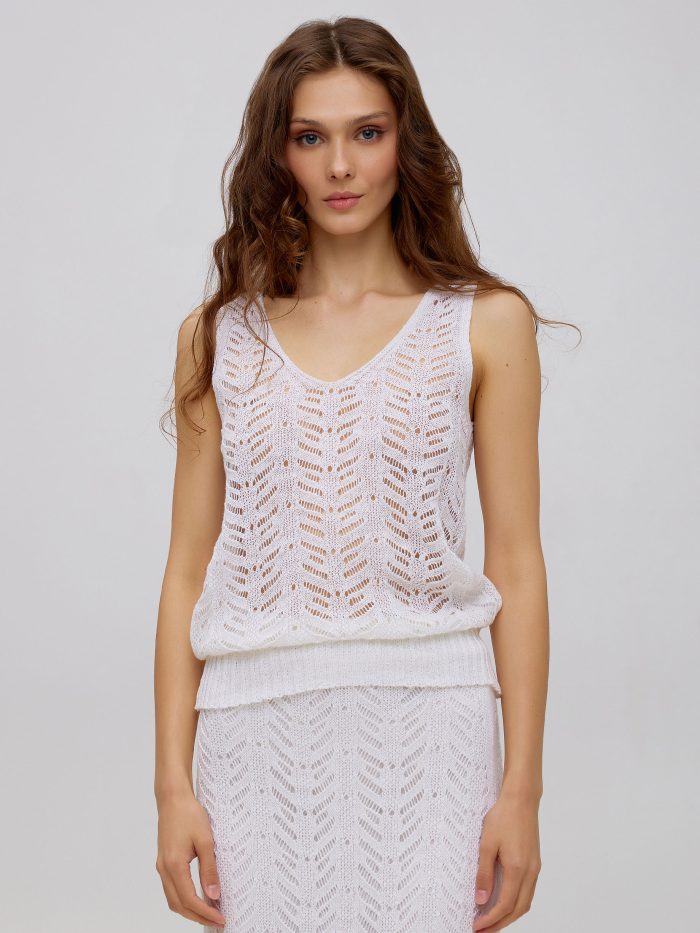 T-SHIRT WHITE openwork made of cotton and linen 5048
