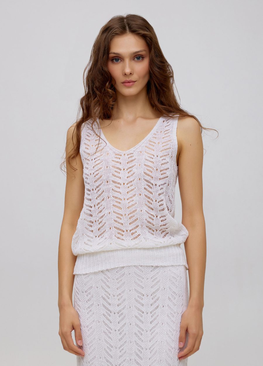T-SHIRT WHITE openwork made of cotton and linen 5048-Collections_Ready to Wear_1