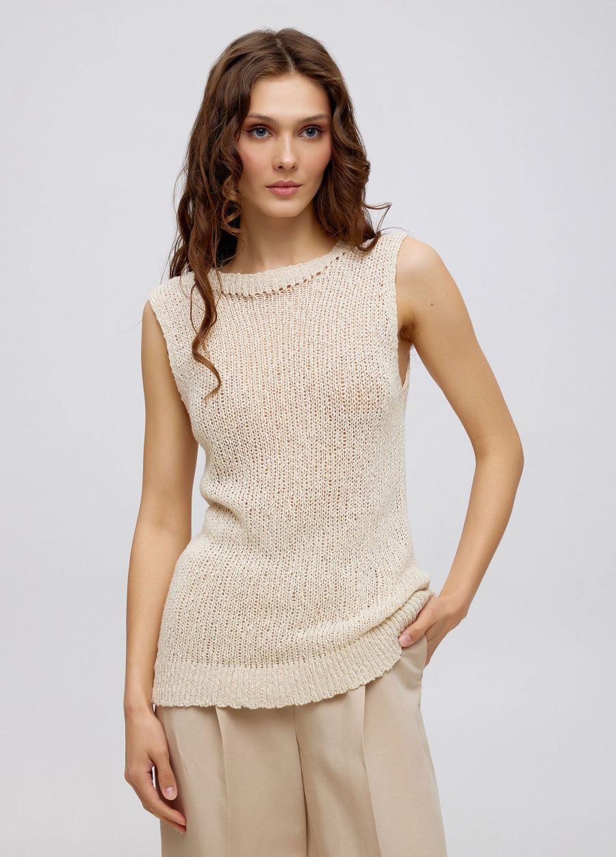Beige T-shirt knitted from linen and cotton 5053-Collections_Ready to Wear_1
