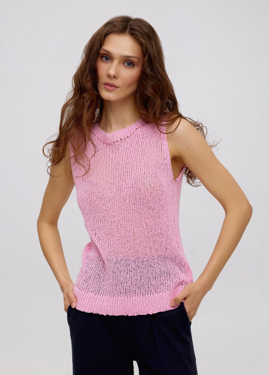 Pink T-shirt knitted from linen and cotton 5053-Collections_Ready to Wear_3