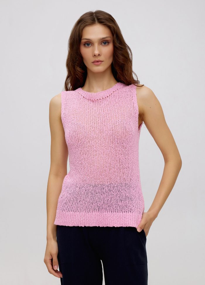 Pink T-shirt knitted from linen and cotton 5053