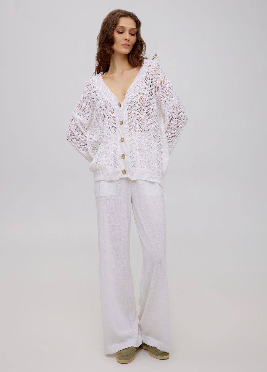 White openwork cardigan made of linen and cotton, summer with buttons 5059-Ready to Wear_Jackets & Cardigans_5