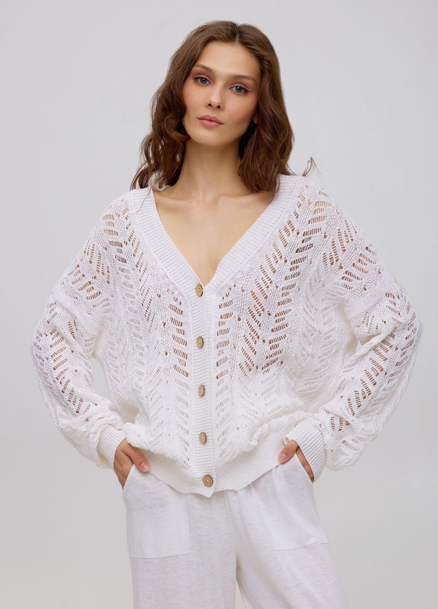 White openwork cardigan made of linen and cotton, summer with buttons 5059-Ready to Wear_Jackets & Cardigans_3