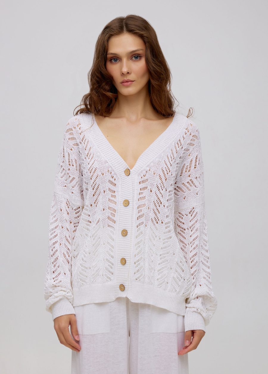 White openwork cardigan made of linen and cotton, summer with buttons 5059-Ready to Wear_Jackets & Cardigans_1