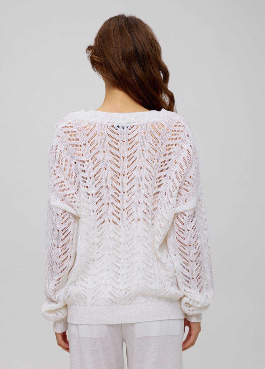 White openwork cardigan made of linen and cotton, summer with buttons 5059-Ready to Wear_Jackets & Cardigans_4