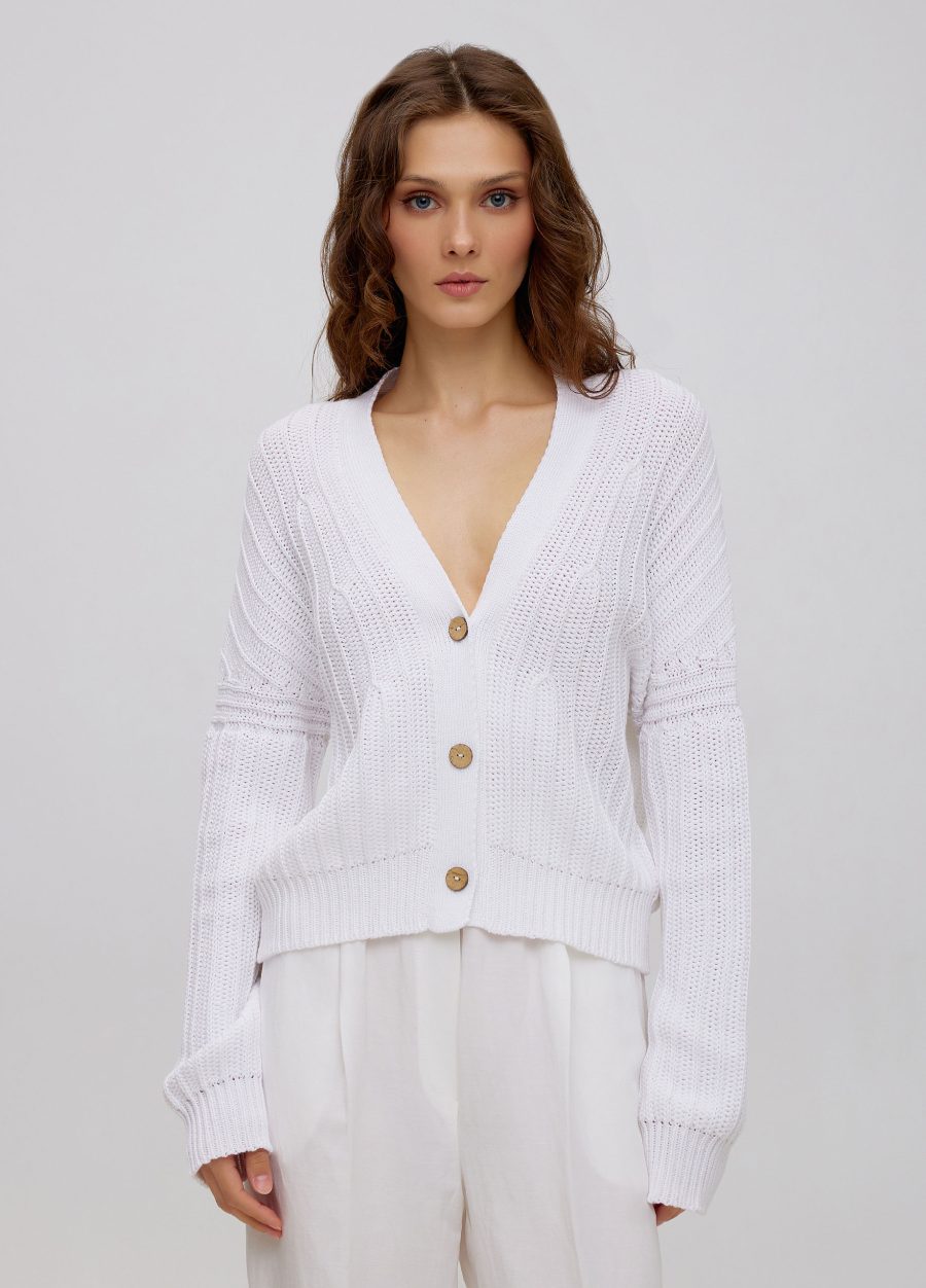 White cardigan with buttons made of cotton 5062-Collections_Jackets & Cardigans_1