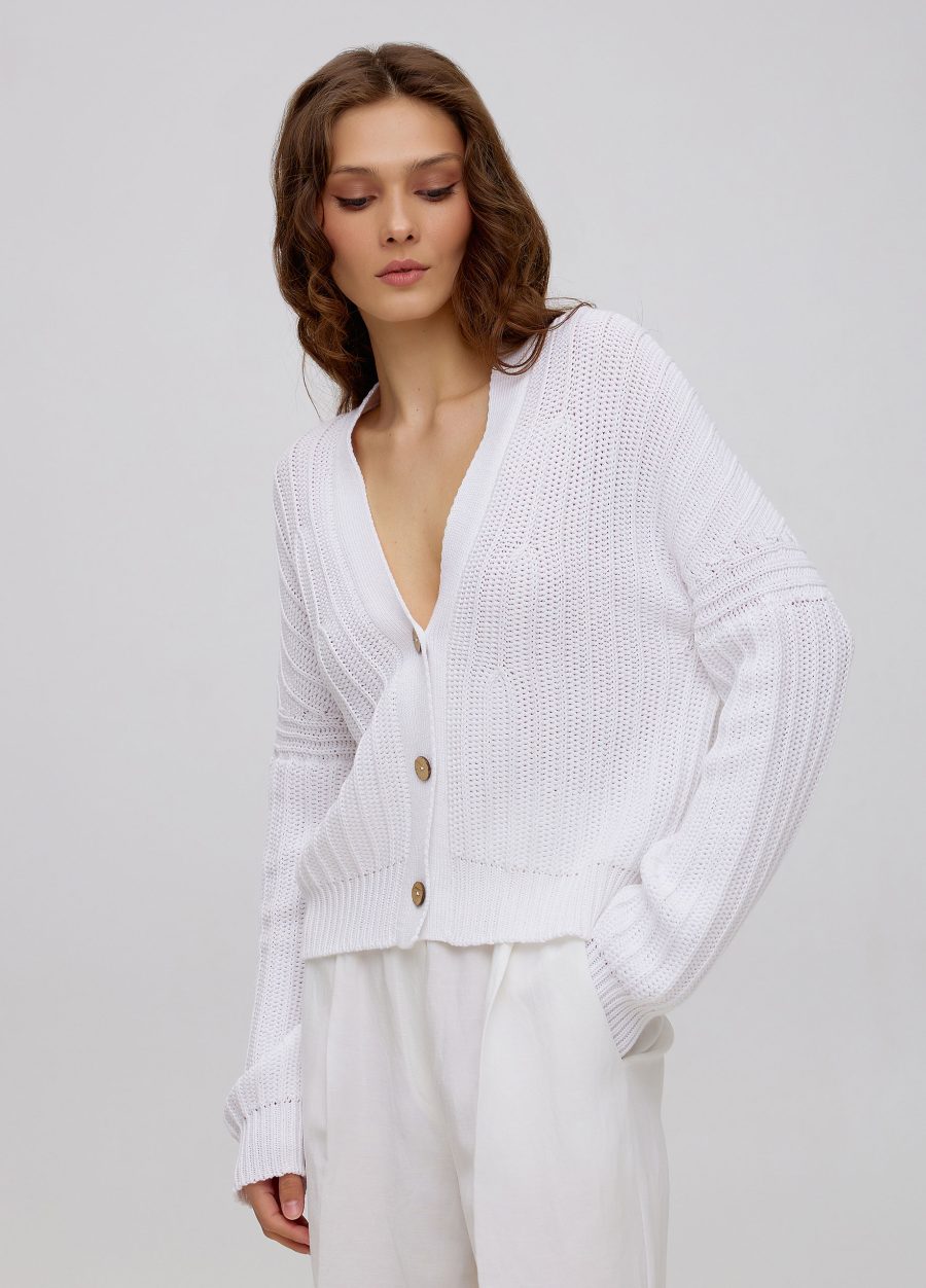 White cardigan with buttons made of cotton 5062-Collections_Jackets & Cardigans_2