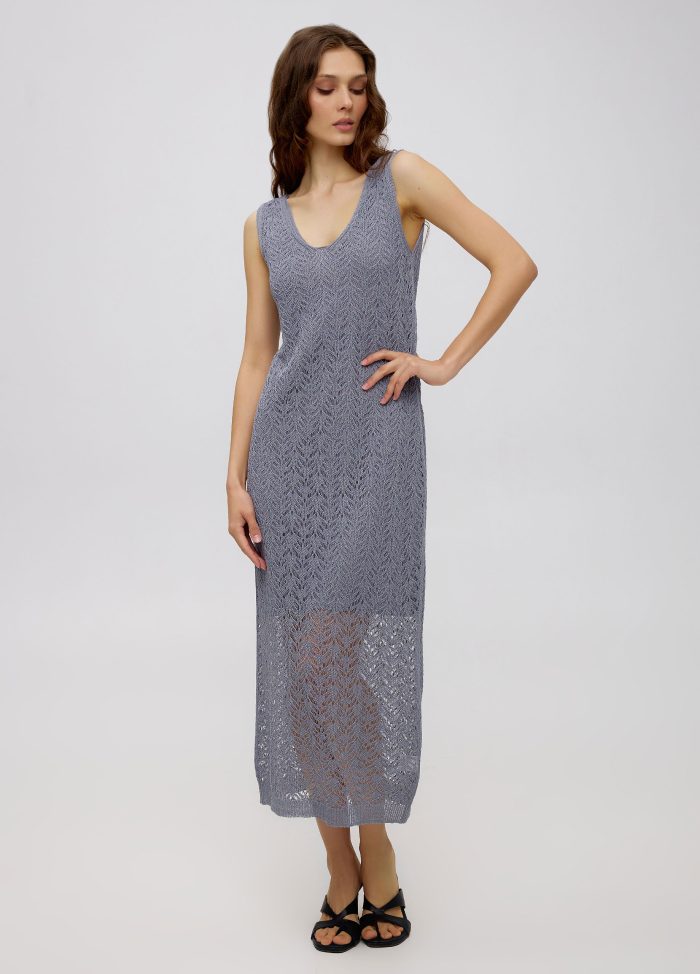 GRAY-BLUE linen openwork summer dress 5063