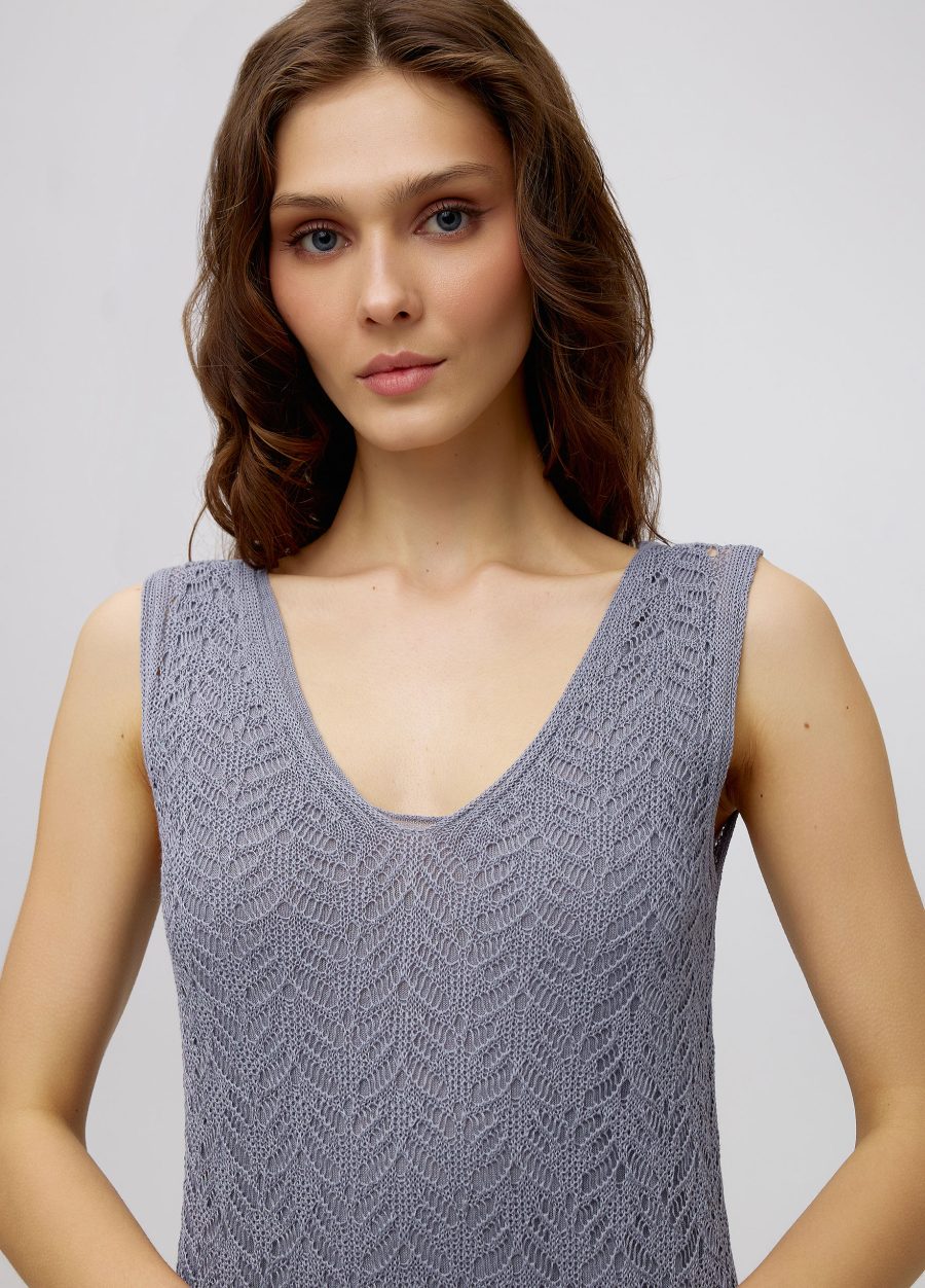 GRAY-BLUE linen openwork summer dress 5063-Collections_Dresses_2