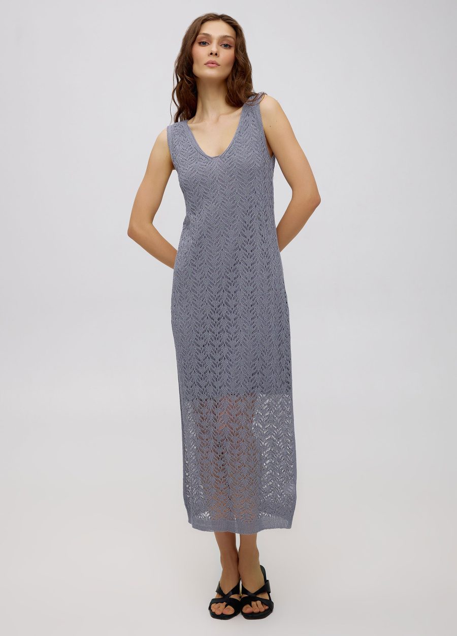 GRAY-BLUE linen openwork summer dress 5063-Collections_Dresses_3