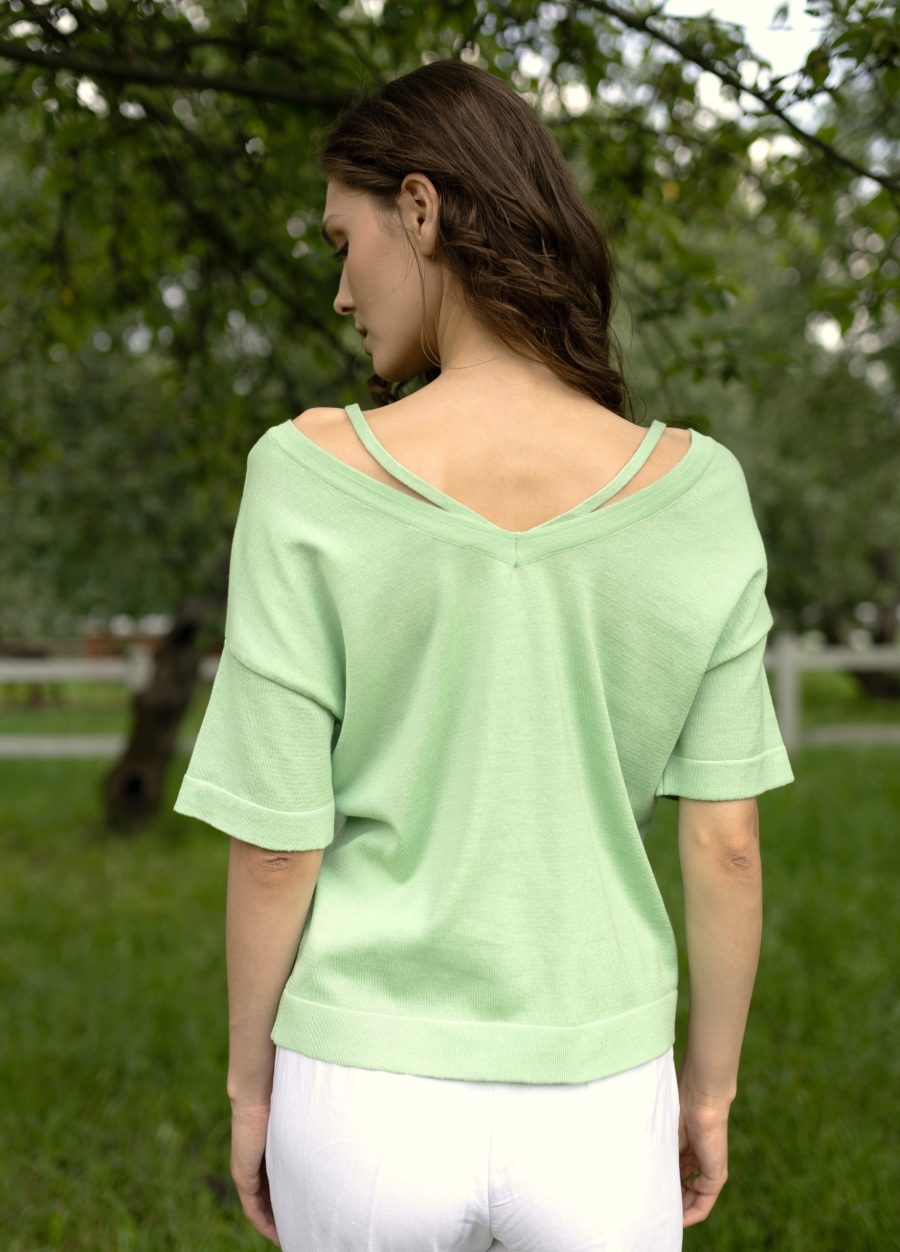 JUMPER GREEN made of 100% cotton and V-neck 5067-Collections_Ready to Wear_4