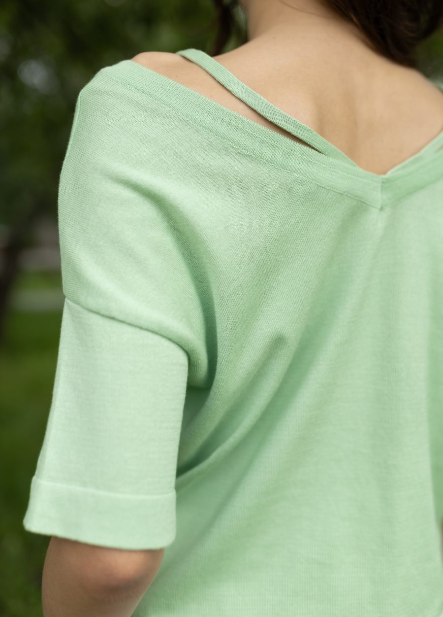 JUMPER GREEN made of 100% cotton and V-neck 5067-Collections_Ready to Wear_3