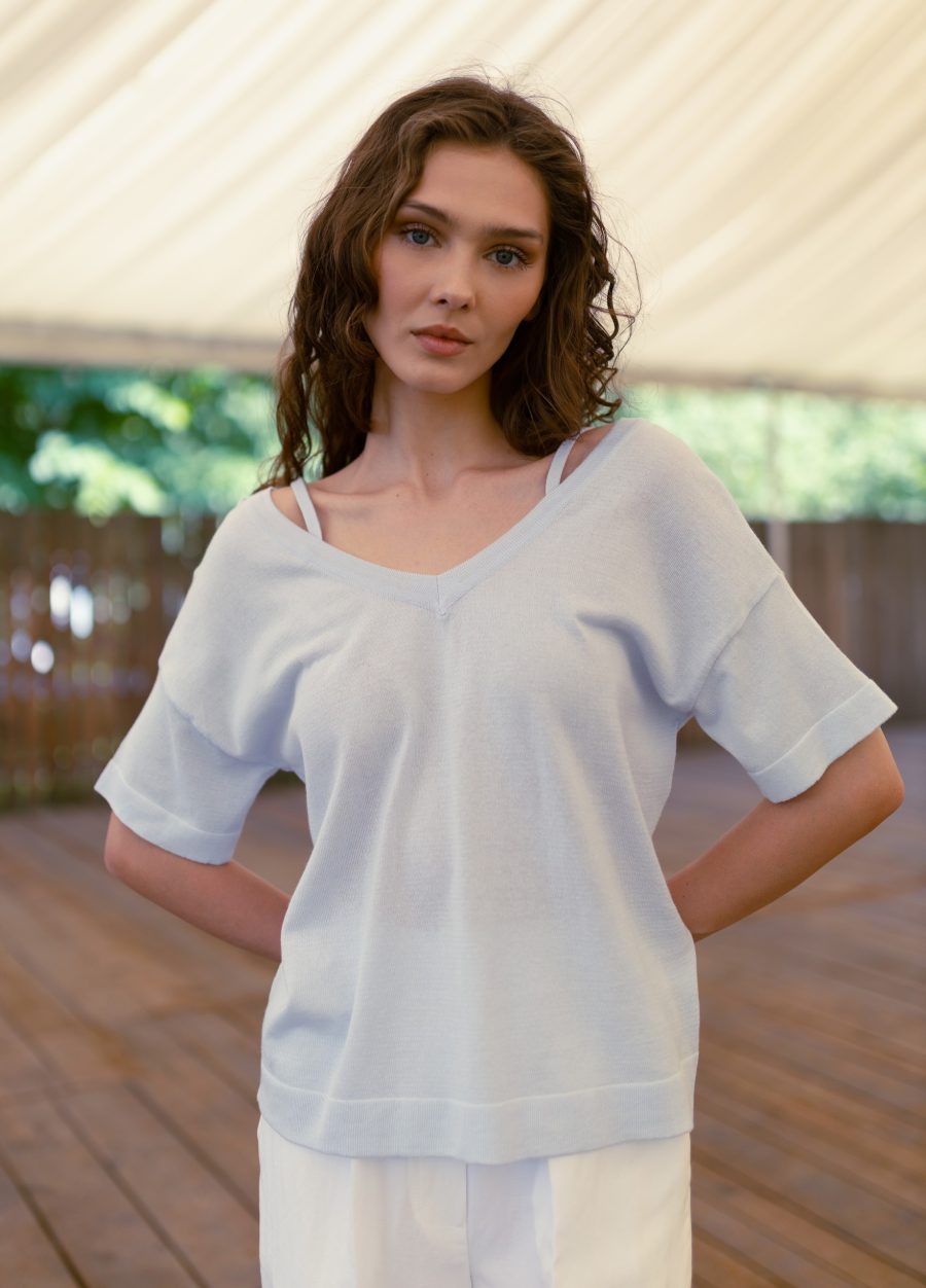 JUMPER BLUE made of 100% cotton with V-neck 5067-Collections_Ready to Wear_2