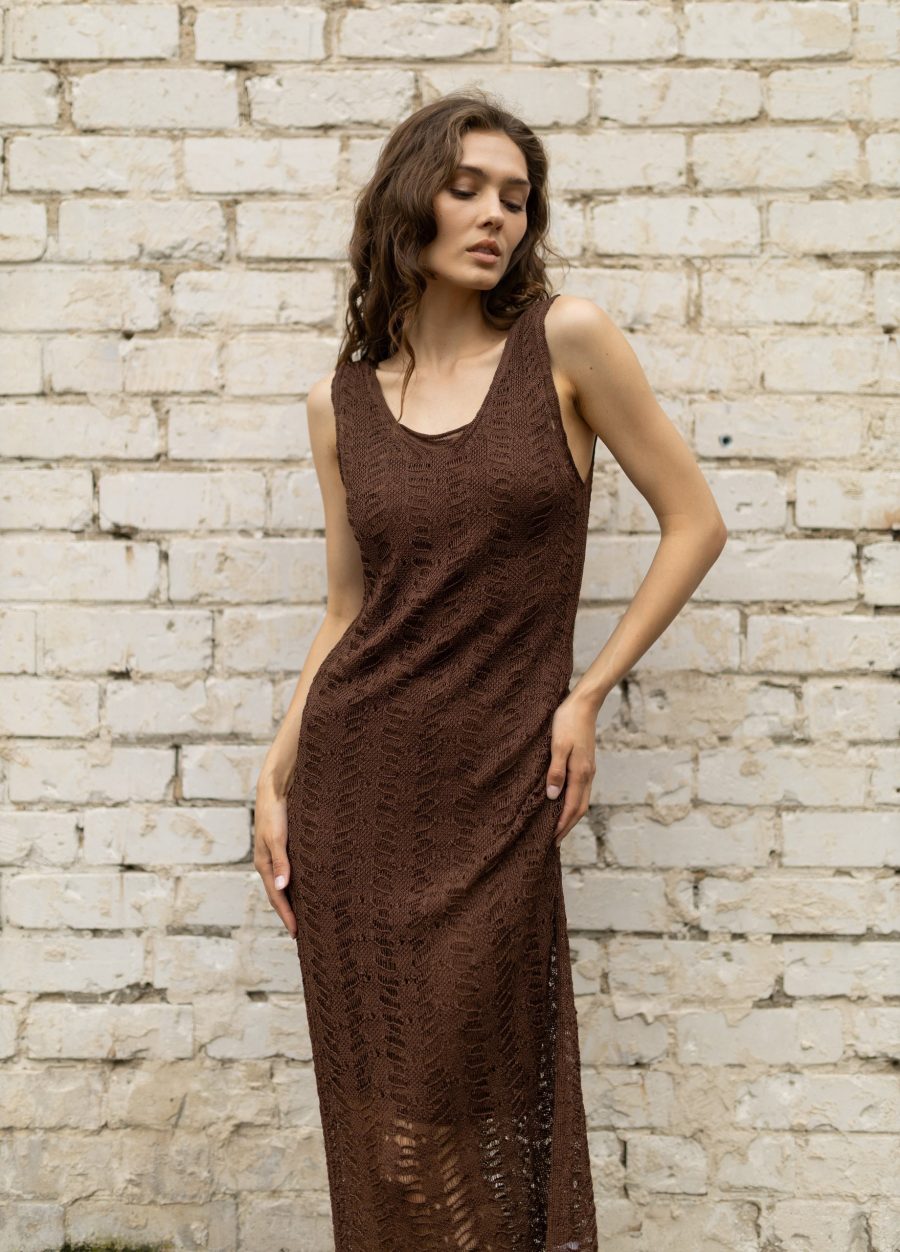 DRESS BROWN summer openwork made of viscose 5063-Collections_Dresses_3