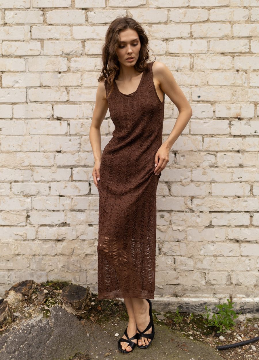 DRESS BROWN summer openwork made of viscose 5063-Collections_Dresses_7