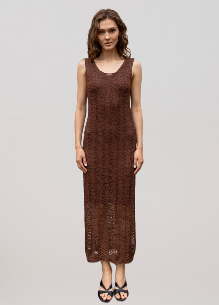 DRESS BROWN summer openwork made of viscose 5063