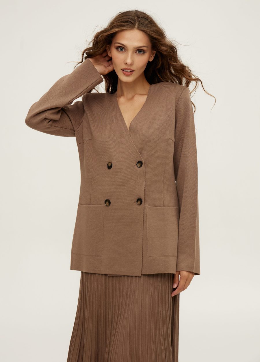 JACKET MOCHA double-breasted knitted for women 5010-Collections_Jackets & Cardigans_4
