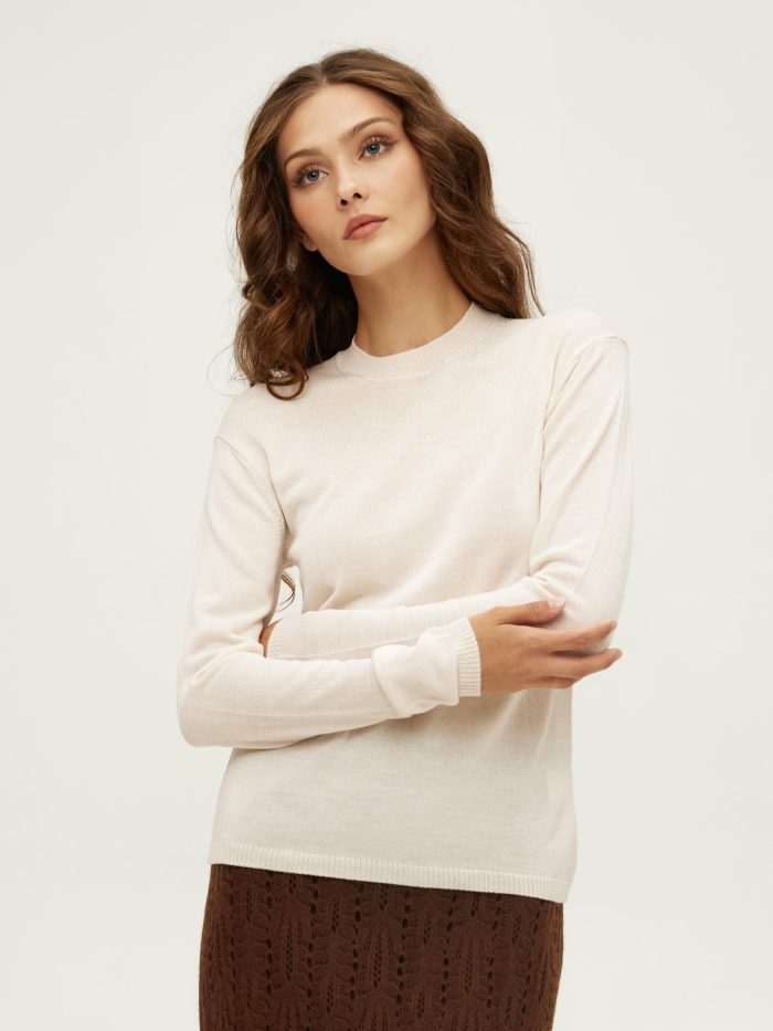 CREAM SWEATSHIRT women's knit long sleeve merino wool 5085