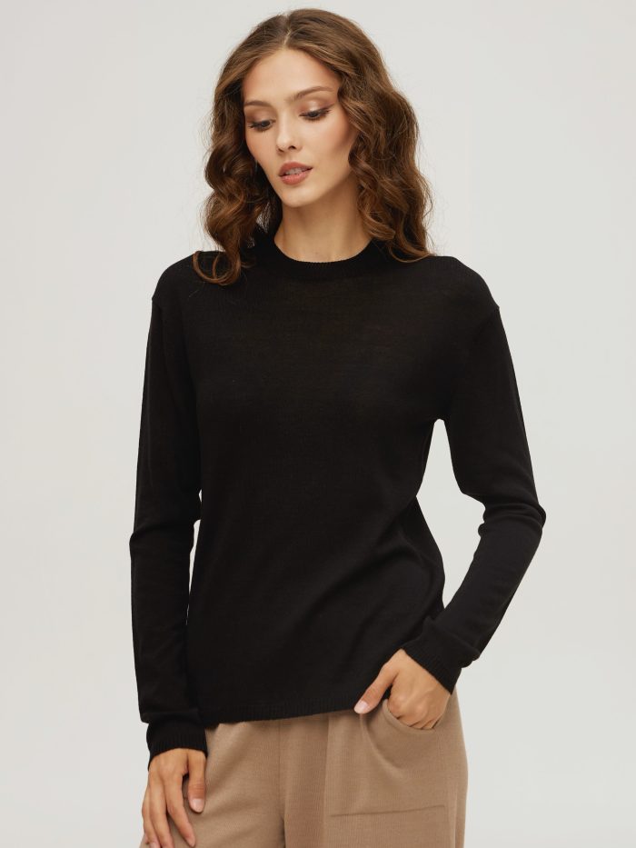 BLACK SWEATSHIRT women's knit long-sleeve merino wool 5085