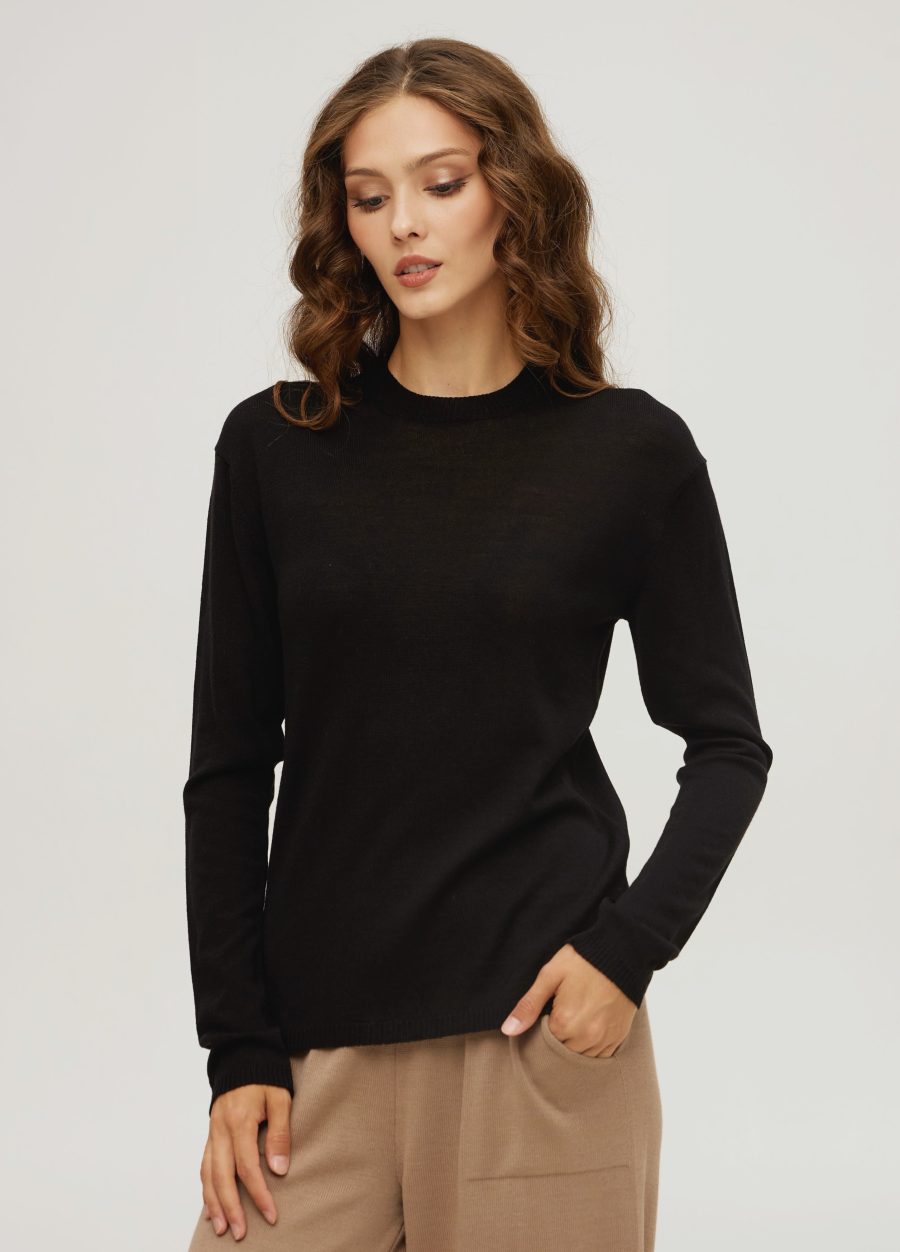 BLACK SWEATSHIRT women's knit long-sleeve merino wool 5085-Collections_Essentials_1