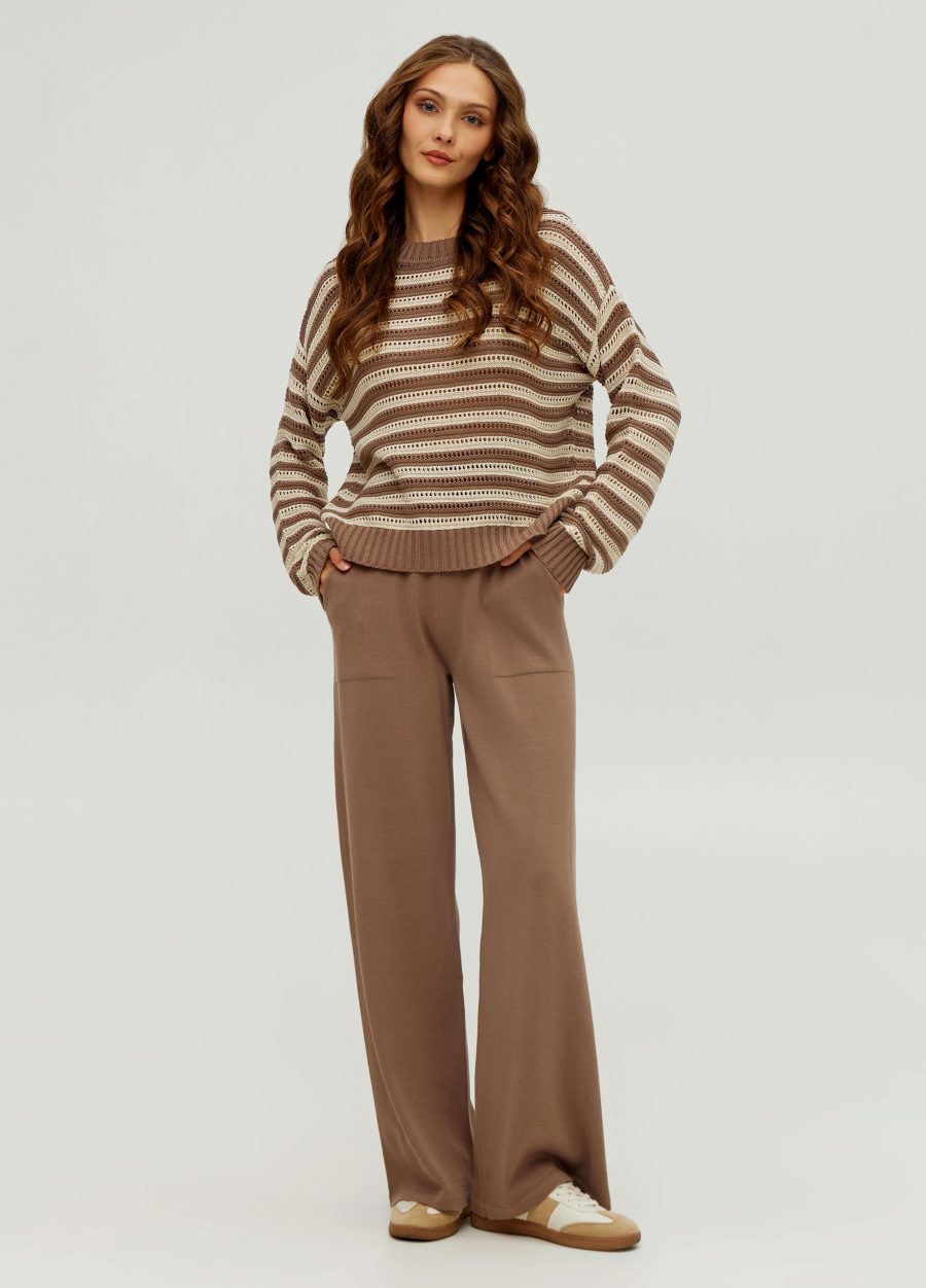JUMPER STRIPED women's cotton knitted sweatshirt brown and beige 3083-Collections_Ready to Wear_6