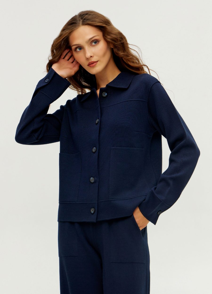 JACKET BLUE with turn-down collar 4001-Jackets & Cardigans_Ready to Wear_3
