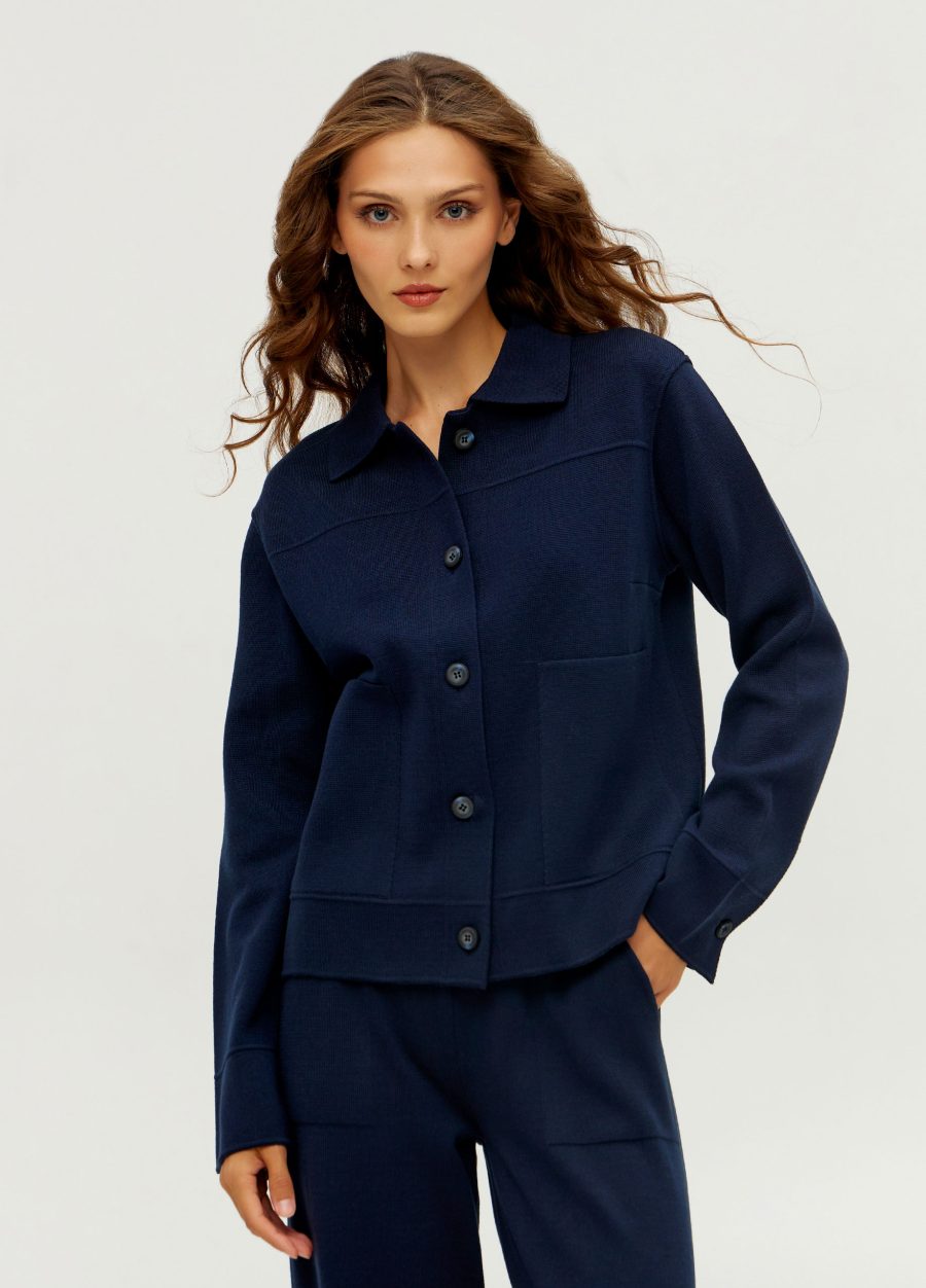 JACKET BLUE with turn-down collar 4001-Jackets & Cardigans_Ready to Wear_1