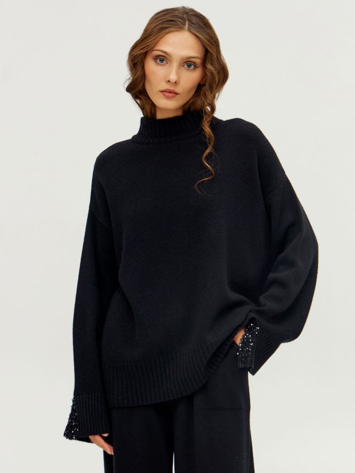 JUMPER BLACK loose fit made of 100% wool 5098