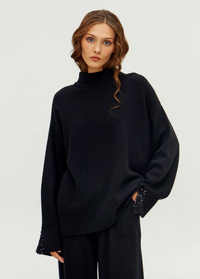 JUMPER BLACK loose fit made of 100% wool 5098